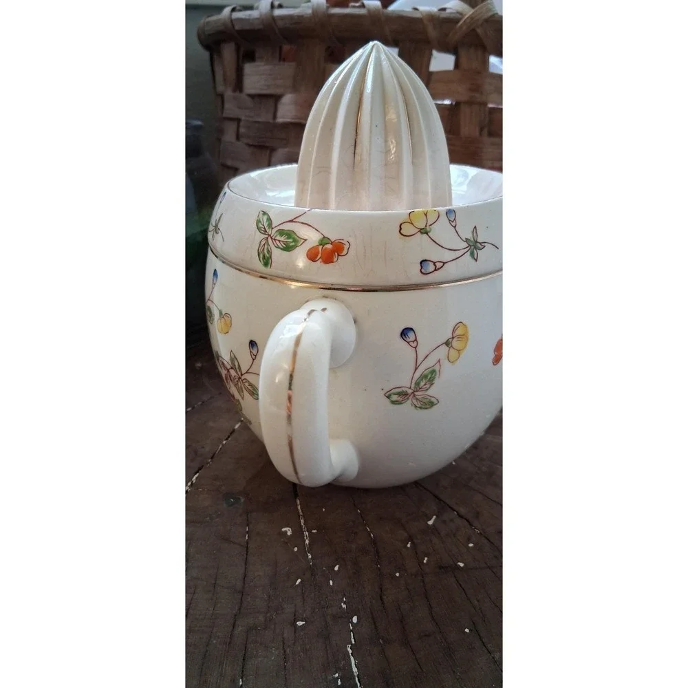 Vintage Large 2 Piece Porcelain Flowered Hand Juicer/ Spout & Handle Japan 1920s